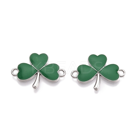Rack Plating Alloy Green Enamel Shamrock Connector Charms ENAM-N056-354P-1