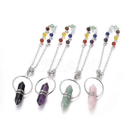 Chakra Natural Mixed Gemstone Pointed Dowsing Pendulums BJEW-L663-01-1