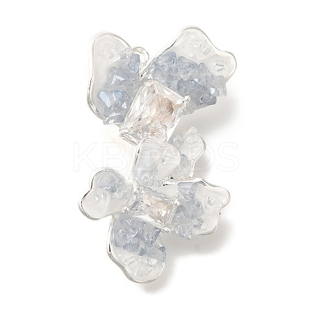 Brass Clear Cubic Zirconia & Glass Flower Connector Charms KK-K388-63S-1