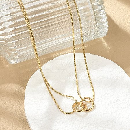 304 Stainless Steel Double Layer Snake Chain 2-Ring Link Necklaces NJEW-R017-01G-1