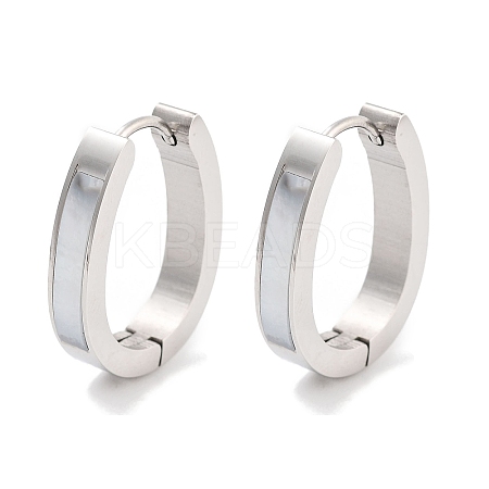 304 Stainless Steel & Natural Shell Huggie Hoop Earrings for Women EJEW-C096-27A-P-1