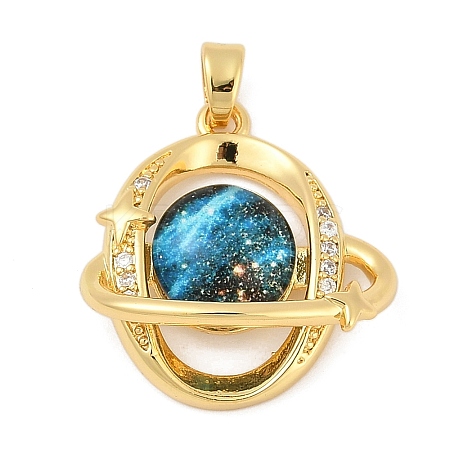 Brass Micro Pave Clear Cubic Zirconia with Glass Pendants KK-G524-01G-06-1