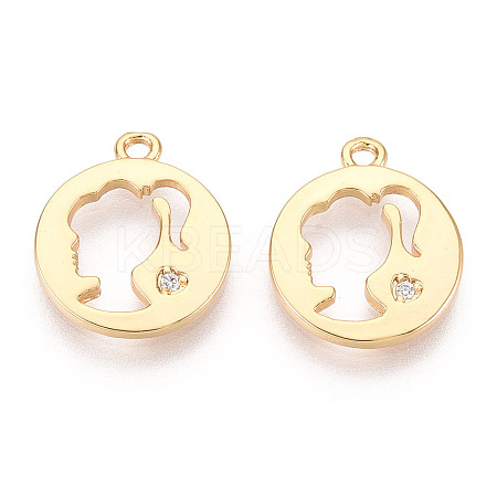Brass Micro Pave Clear Cubic Zirconia Pendants KK-T078-09G-01-1