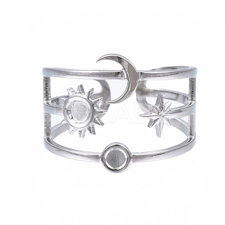 Non-Tarnish 304 Stainless Steel Moon and Star Open Cuff Ring RJEW-T023-32P-1