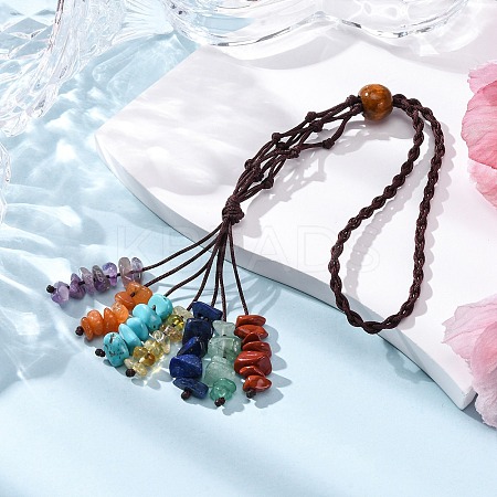 Chakra Theme Natural Red Aventurine & Green Aventurine & Red Jasper & Citrine & Amethyst & Lapis Lazuli & Synthetic Turquoise Tassel Pendant Decorations HJEW-JM03513-1