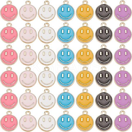 98Pcs 7 Colors Light Gold Alloy Enamel Charms ENAM-FH0001-28-1