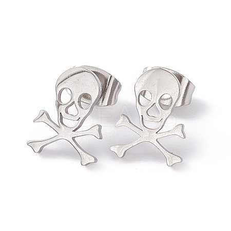 Non-Tarnish 304 Stainless Steel Tiny Hollow Out Skull Stud Earrings for Women LS-STAS-A065-07P-1