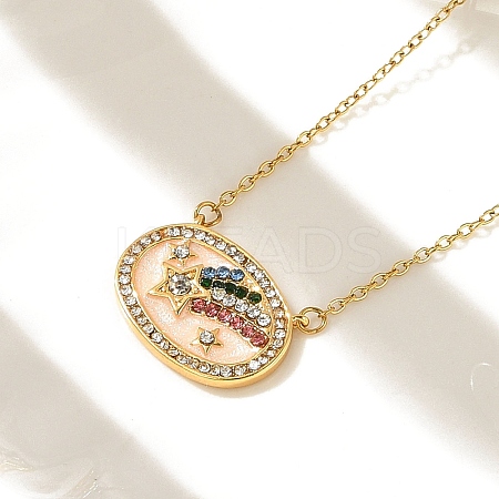 Brass Micro Pave Cubic Zirconia Star Oval Pendant Necklaces LS-NJEW-R018-04G-02-1