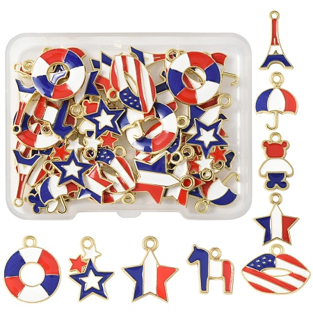 45Pcs 9 Styles Independence Day Alloy Enamel Pandants FIND-FS0004-09-1