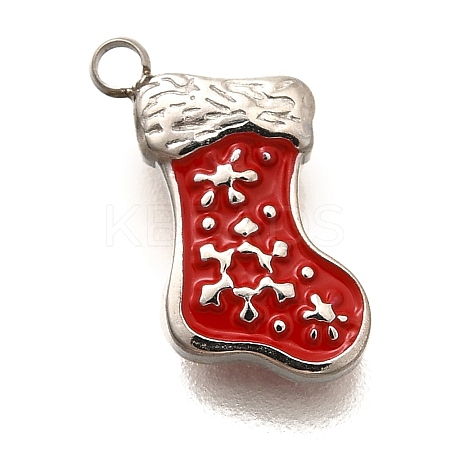 Christmas 304 Stainless Steel Red Enamel Charms STAS-L022-468P-1