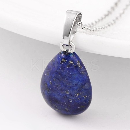 Teardrop Platinum Tone Brass Lapis Lazuli Pendants G-F267-02A-1