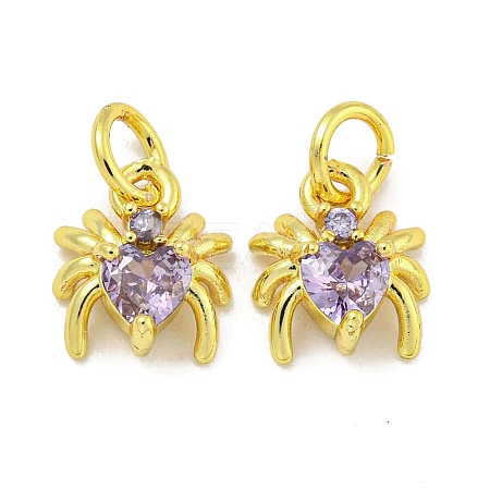 Rack Plating Brass Micro Pave Cubic Zirconia Spider Charms ZIRC-I065-02G-1