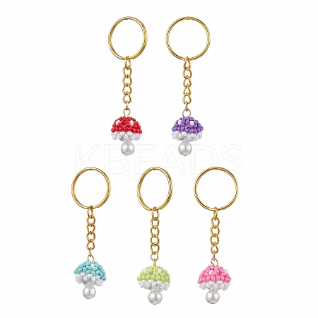 Glass Seed Beads Mushroom Keychain KEYC-MZ00021-1