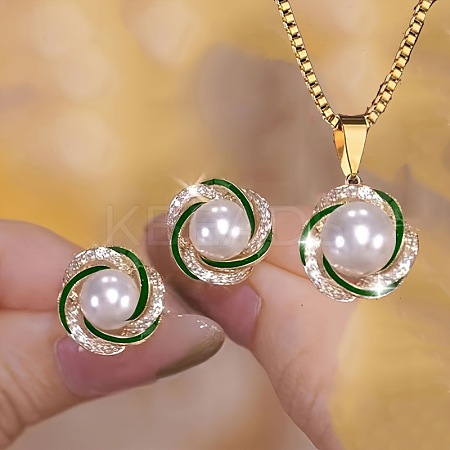 Alloy Rhinestone Pendant Necklace & Stud Earring Sets for Women FS-WGAF6CC-04-1