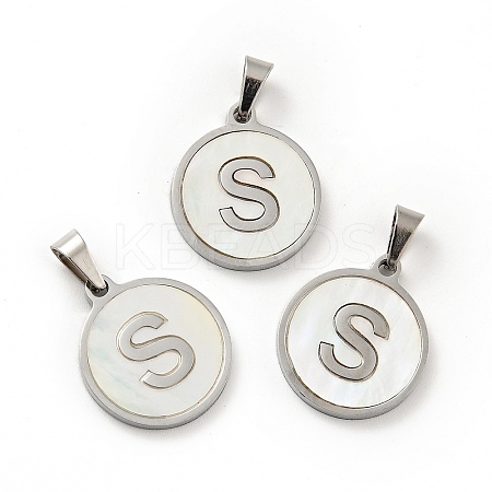 304 Stainless Steel with White Shell Pendants STAS-G268-01S-P-1