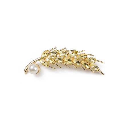 Rhinestone Wheat Brooch Pin with Plastic Pearl Beaded LS-PALLOY-K002-02KCG-01-1