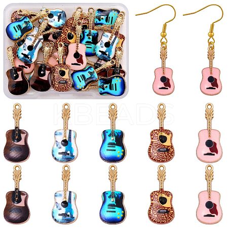 30Pcs 5 Colors Rack Plating Golden Tone Alloy Pendants ENAM-SZ0004-06-1