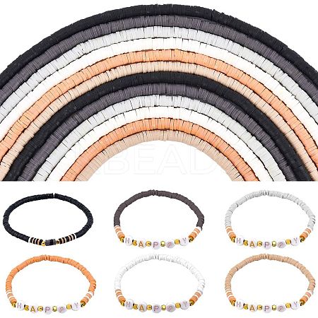 6 Colors Flat Round Handmade Polymer Clay Beads CLAY-PH0001-40B-02-1