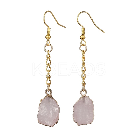 Nuggets Natural Rose Quartz Dangle Earrings EJEW-JE05683-02-1