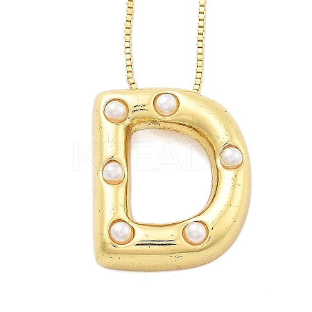 Brass & Plastic Pearl Letter Pendant Box Chain Necklaces for Women NJEW-U017-01G-04-1