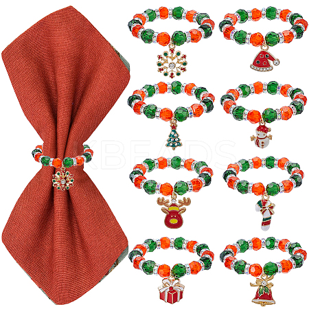 Christmas Theme Glass Beaded Napkin Rings AJEW-SC00029-1