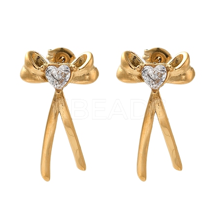 304 Stainless Steel Bowknot Stud Earrings EJEW-C113-01G-1