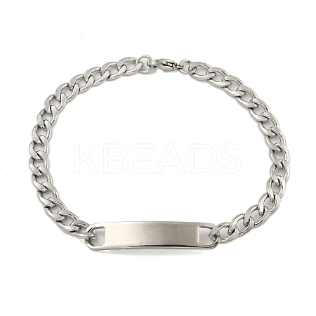 Non-Tarnish 304 Stainless Steel Curb Chain ID Bracelets for Women BJEW-U003-03P-1