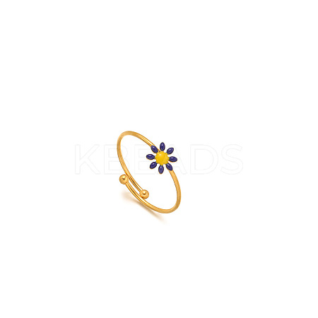 Daisy 304 Stainless Steel Enamel Open Cuff Rings for Women RJEW-M061-01G-03-1