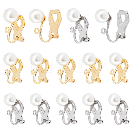 20Pcs 2 Colors 304 Stainless Steel Clip-on Earring Findings with Imitation Pearl Plastic Beaded STAS-UN0054-72-1