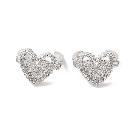 Hollow Heart Brass Micro Pave Cubic Zirconia Cuff Earrings for Women EJEW-P281-06P-1