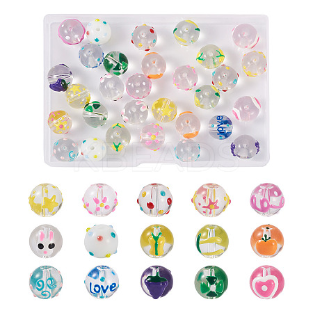 30Pcs 15 Style Transparent Glass Enamel Beads GLAA-KS0001-09-1