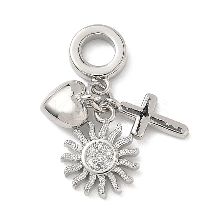 Brass Micro Pave Clear Cubic Zirconia European Dangle Charms KK-D502-13C-P-1