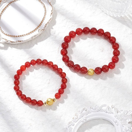 Natural Carnelian Stretch Bracelets for Couple BJEW-JB12177-1