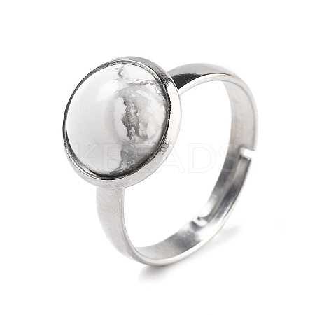 Half Round Natural Howlite Finger Rings RJEW-M062-01P-43-1