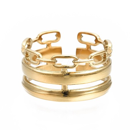 304 Stainless Steel Cable Chain Open Cuff Ring RJEW-T023-08G-1