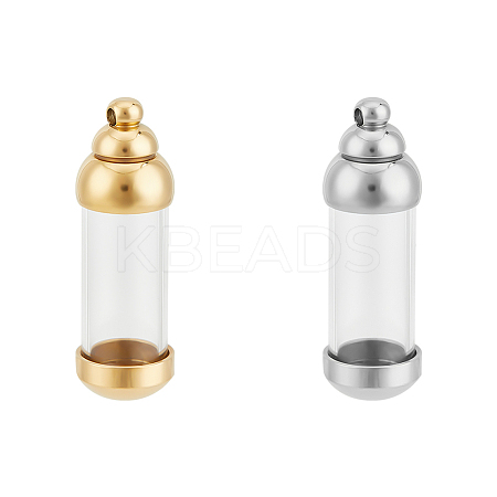 2Pcs 2 Colors Column 304 Stainless Steel Glass Bottle Pendants STAS-UN0059-03-1