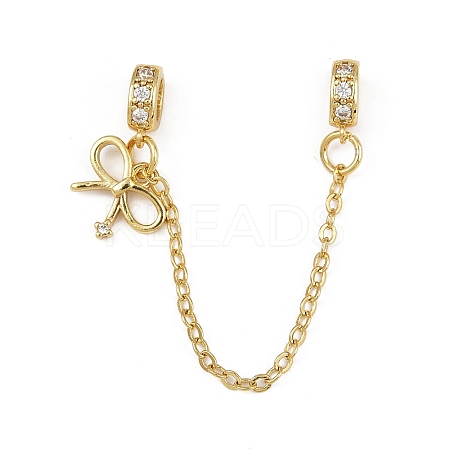 Brass Pave Clear Cubic Zirconia European Safety Chains with Charms KK-L236-15B-G-1