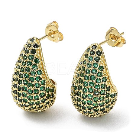 Cubic Zirconia Teardrop Stud Earrings EJEW-H137-01G-03-1