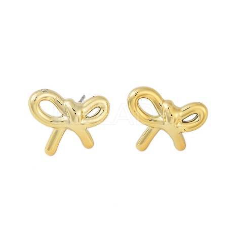 Bowknot CCB Plastic Stud Earrings for Women EJEW-Q382-07G-1