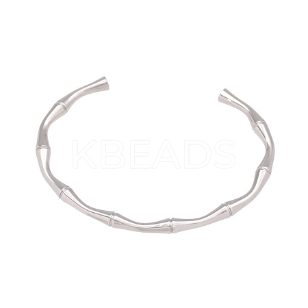 304 Stainless Steel Bamboo Joint Cuff Bangles for Women LS-BJEW-G759-09P-1