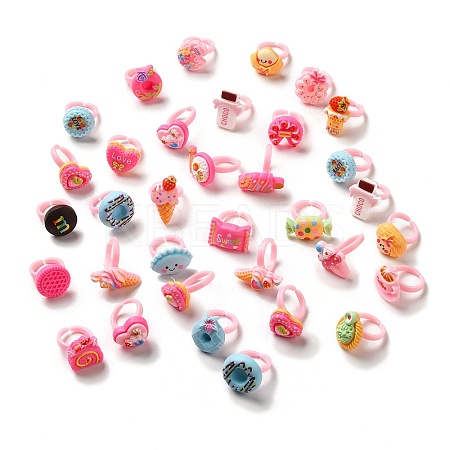 Cartoon Sweetmeats Resin Open Cuff Ring for Kids X-RJEW-K239-21-1