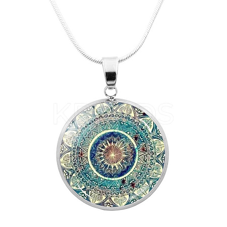 Glass Mandala Flower Dome Pendant Necklace MAND-PW0001-02A-1