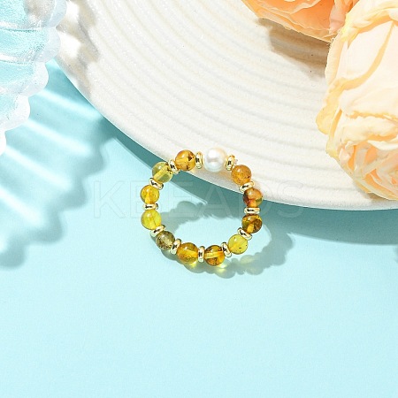 Adjustable Natural Amber Finger Rings RJEW-JR01089-1