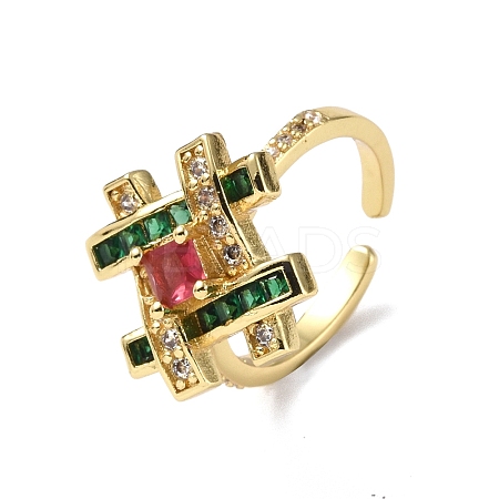 Cubic Zirconia Symbol # Open Cuff Ring RJEW-P046-01G-04-1