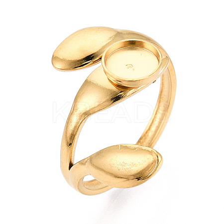 Leaf 304 Stainless Steel Cuff Ring Components X-STAS-T066-22G-1