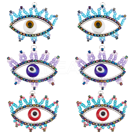 6Pcs 3 Colors Glass Seed Beaded Pendants PALLOY-GO00026-1