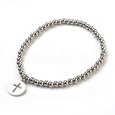 304 Stainless Steel Beads Stretch Charm Bracelets BJEW-JB03862-03-1