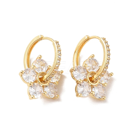 Flower Shape Clear Cubic Zirconia Hoop Earrings EJEW-F310-03G-1