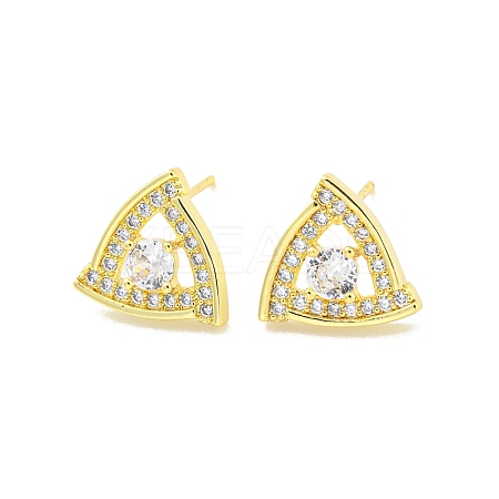 Hollow Triangle Brass Micro Pave Cubic Zirconia Stud Earrings EJEW-P237-01G-1