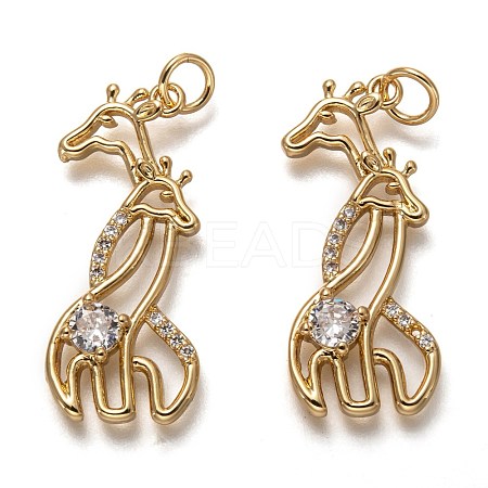 Brass Micro Pave Clear Cubic Zirconia Pendants ZIRC-L098-036G-1